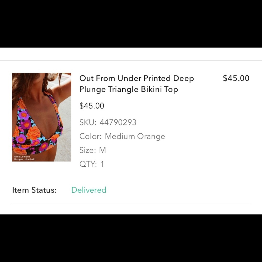Out from under deep plunge bikini top, size medium, like new.